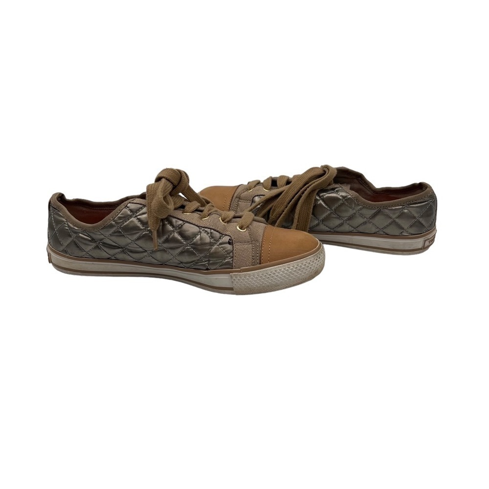 Tory Burch Gold Quilted Lace Up Cap Toe Sneakers Size 8.5 Women’s